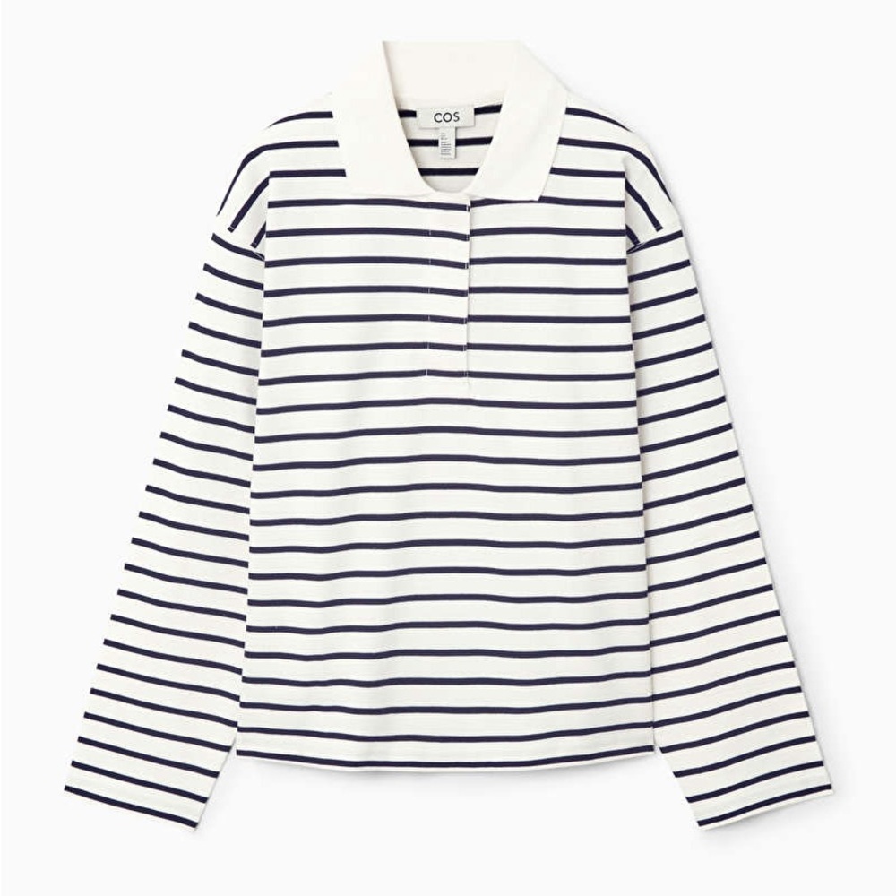 COS Women's long sleeves Polo Shirt stripped white navy